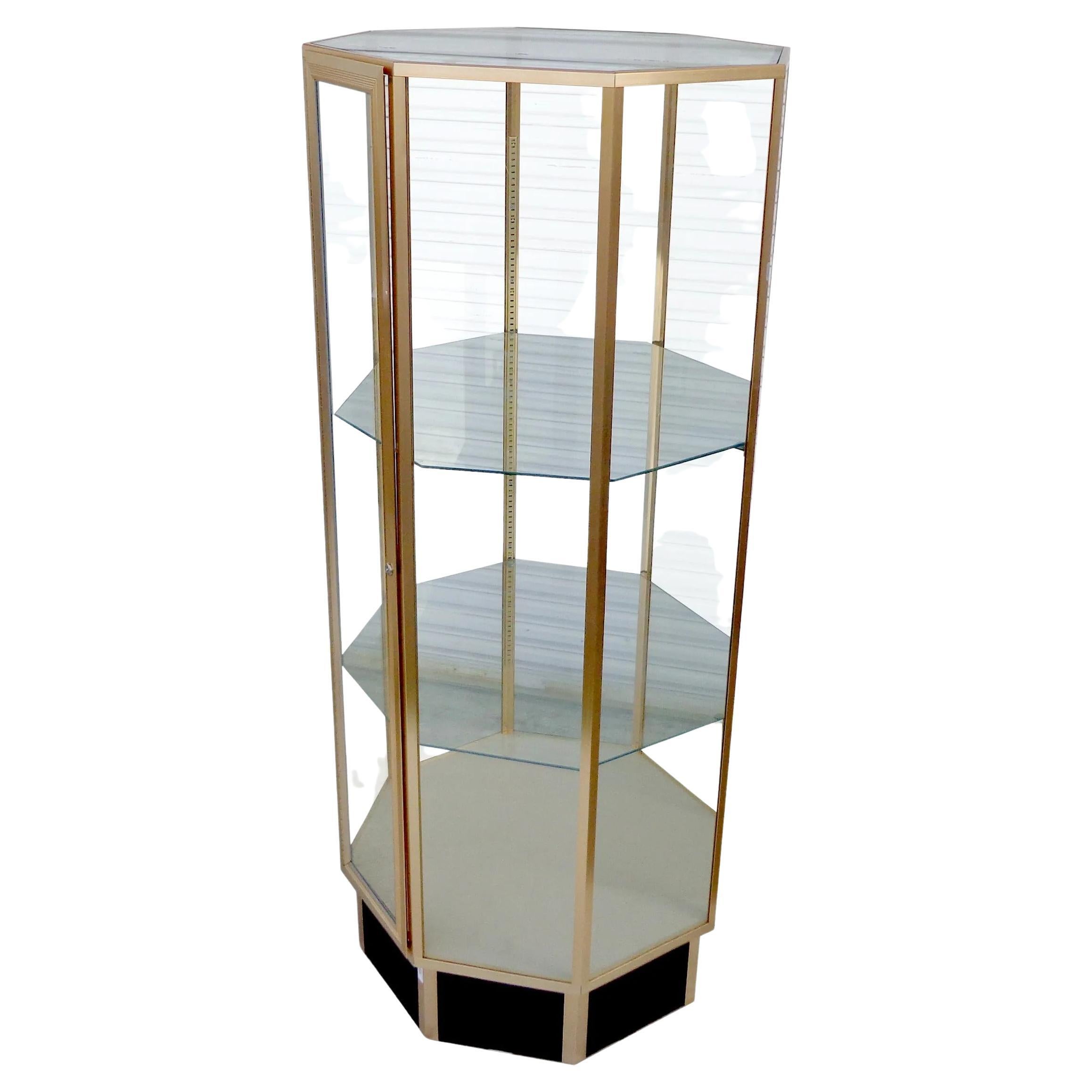 Hexagon Mastercraft Style Glass Display Cabinet For Sale
