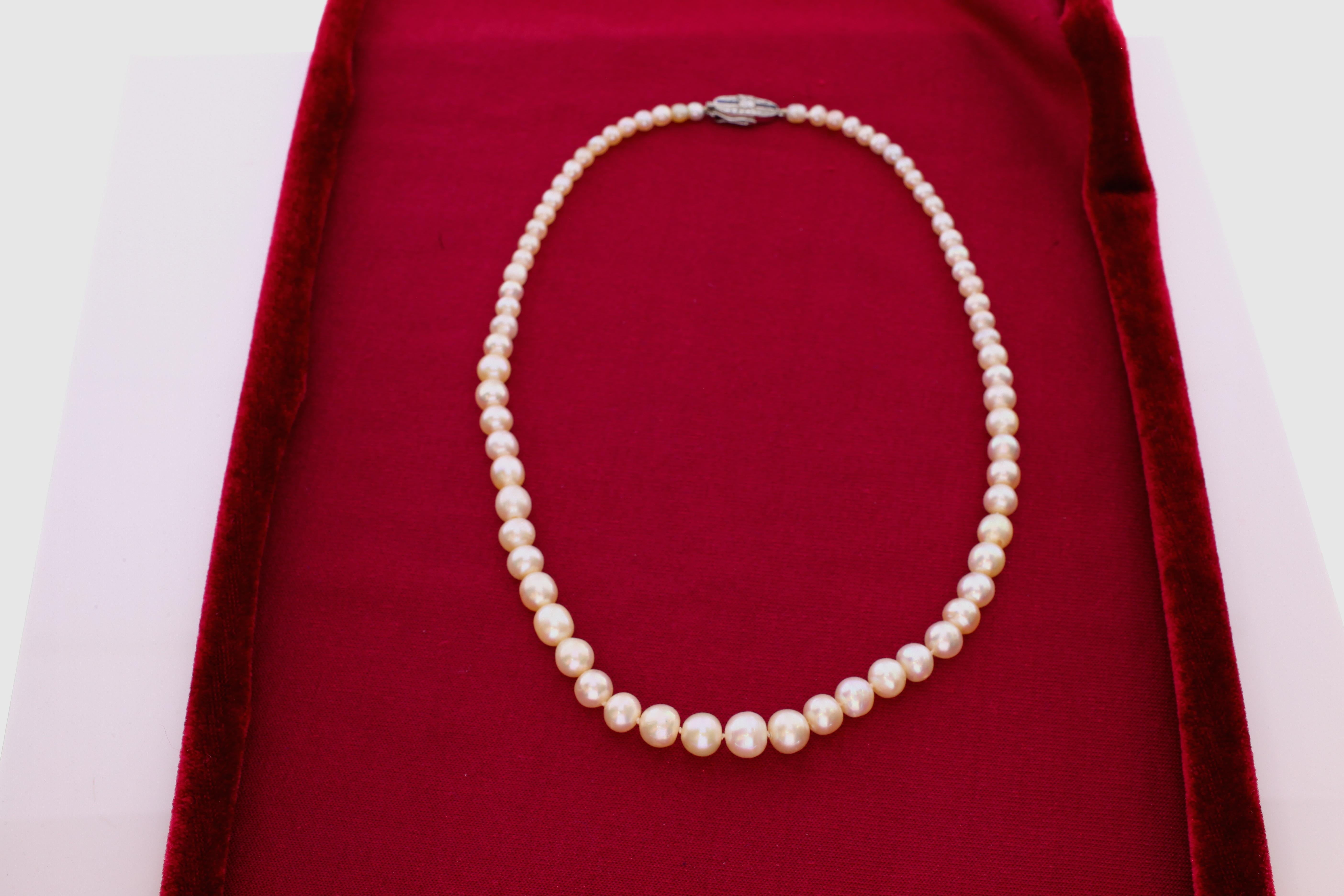 Art Deco 72 Natural Saltwater Pearls on a Silk Strand For Sale