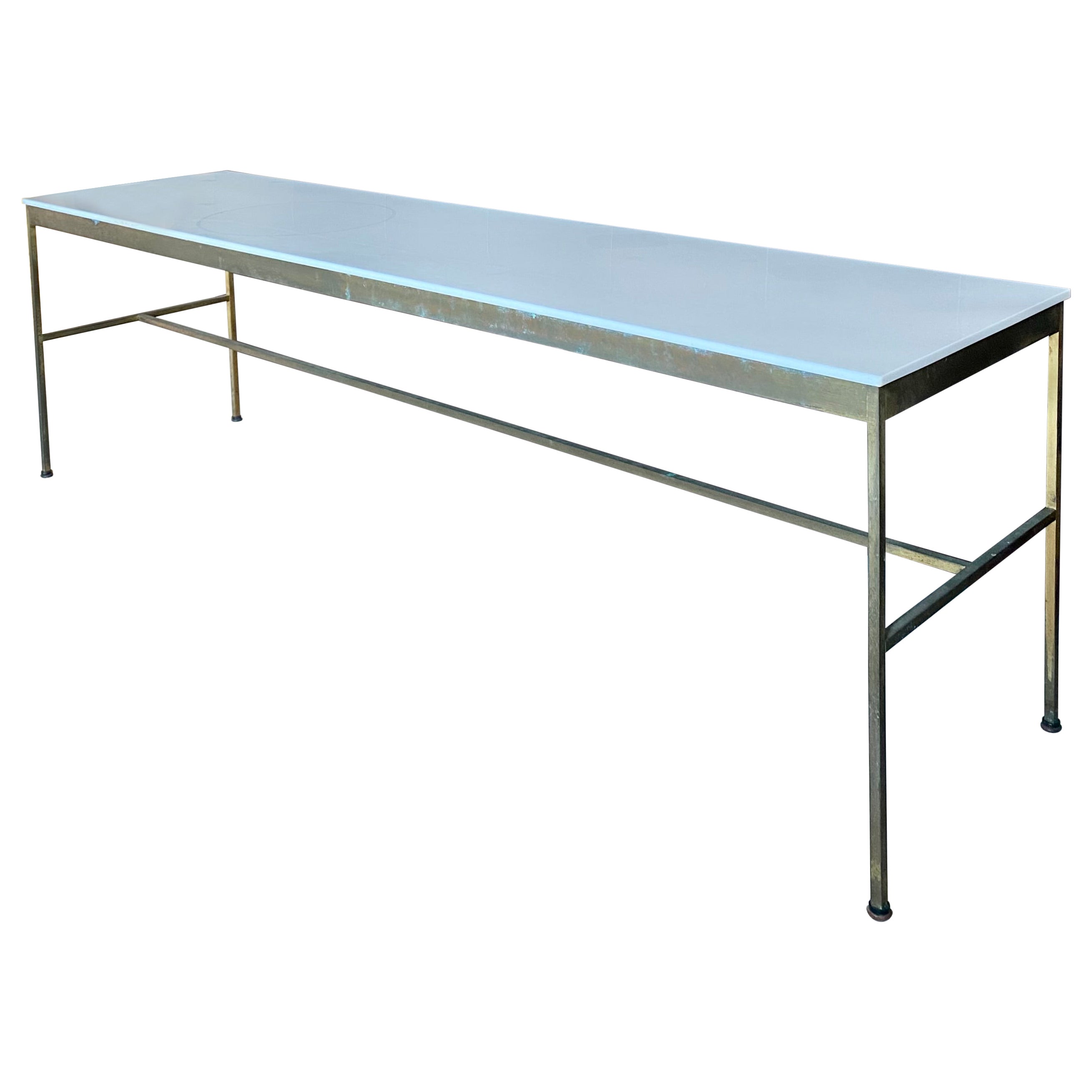 72" Paul McCobb Brass + Vitrolite Console Table im Angebot
