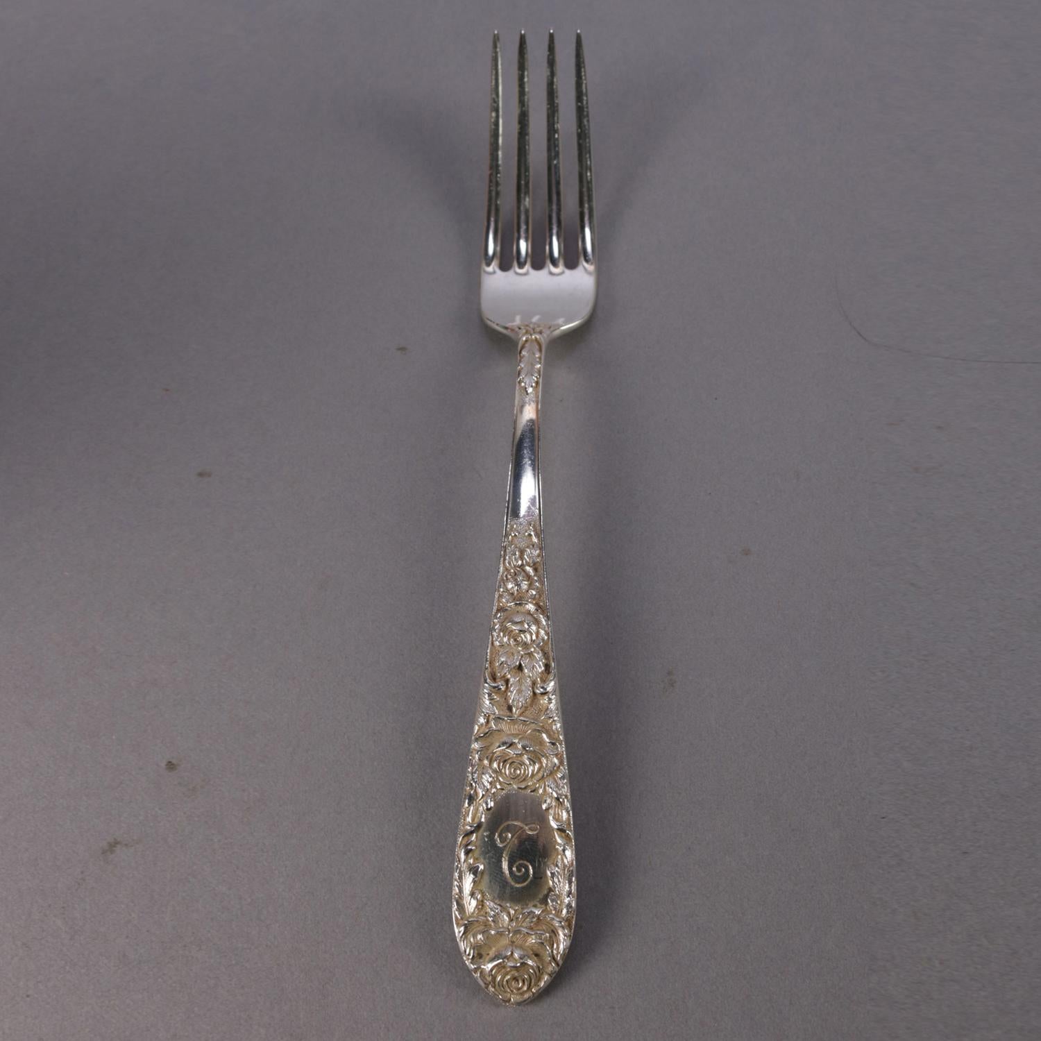 American 72 Pc Sterling Silver S. Kirk Stieff Rose Repousse Floral Flatware Set 83.91 Toz