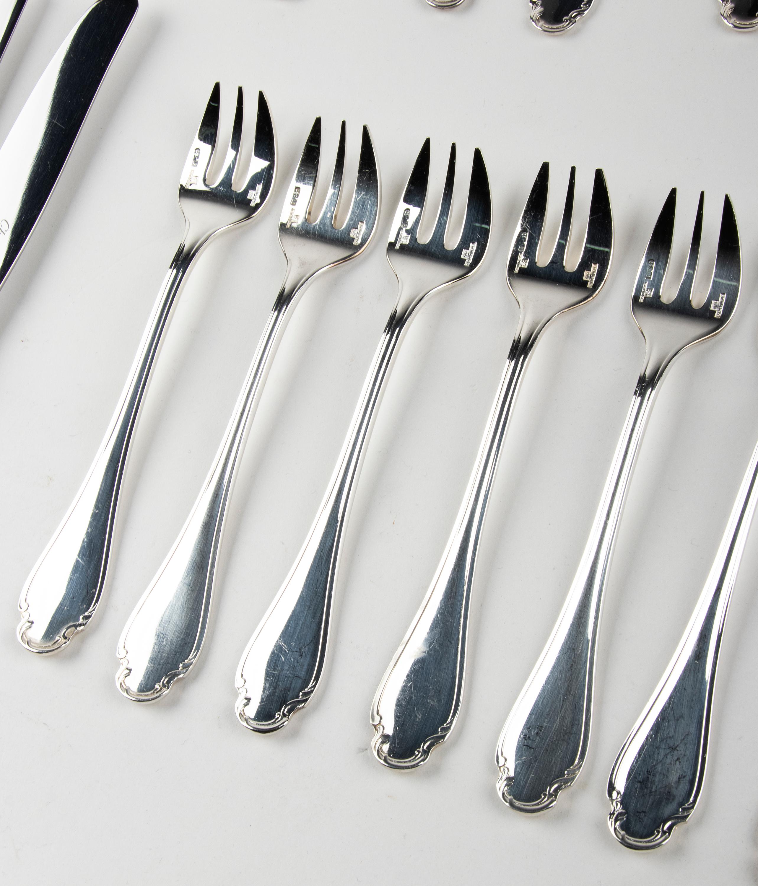 72-Piece Silver-Plated Lunch Flatware Set by Christofle, Pompadour 3
