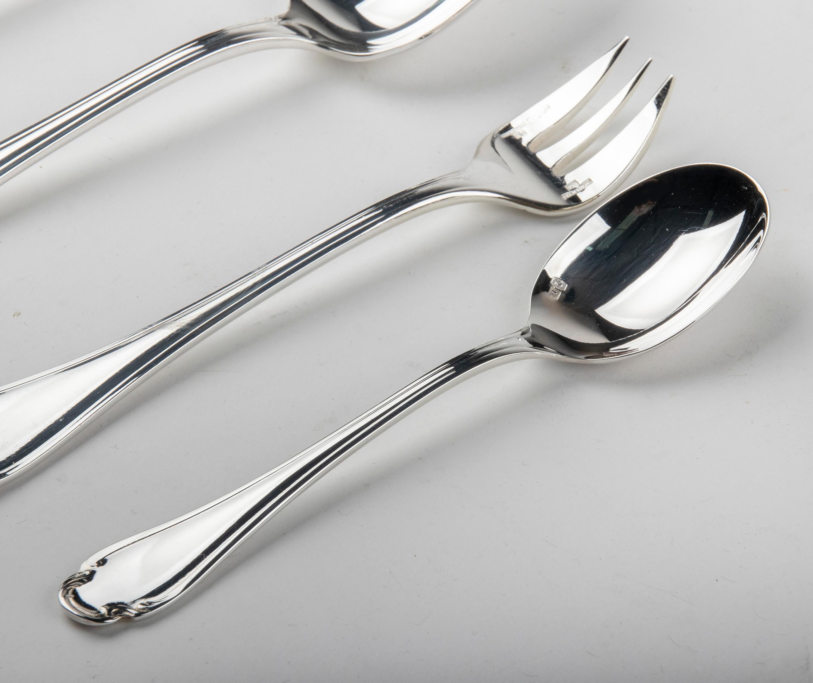 72-Piece Silver-Plated Lunch Flatware Set by Christofle, Pompadour 4