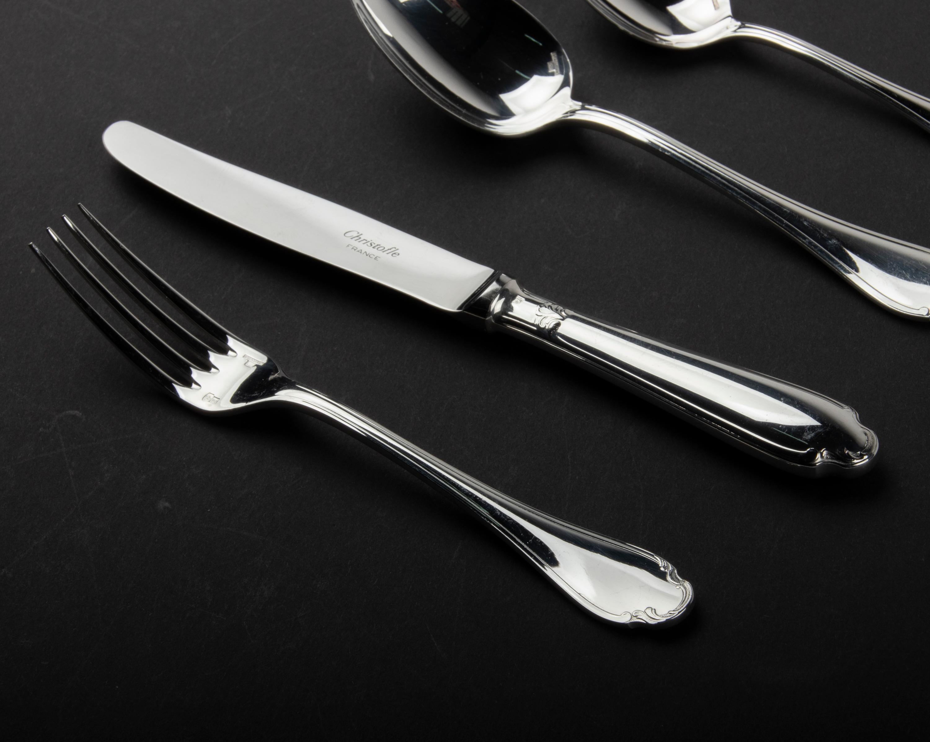 72-Piece Silver-Plated Lunch Flatware Set by Christofle, Pompadour 6