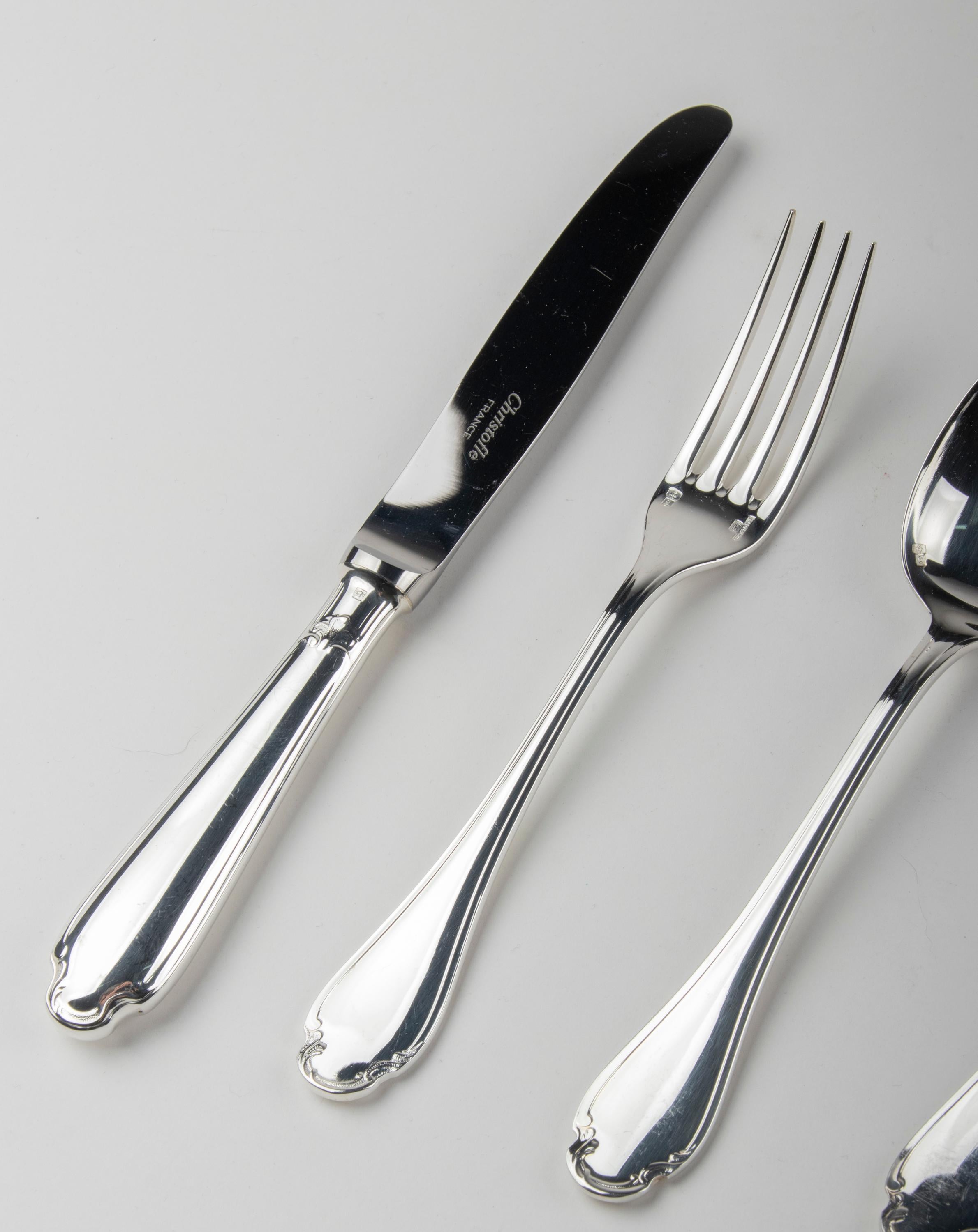 72-Piece Silver-Plated Lunch Flatware Set by Christofle, Pompadour 7