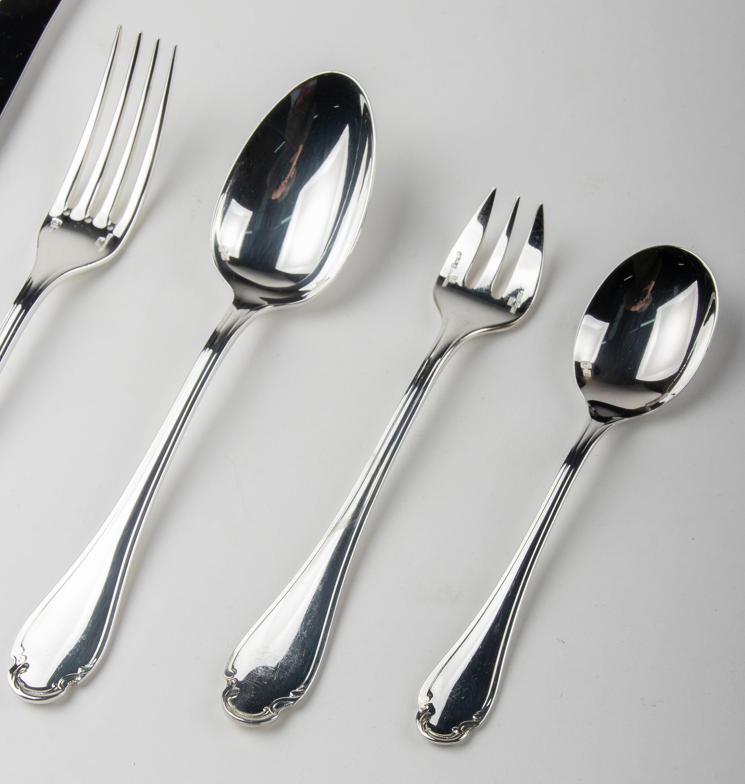 72-Piece Silver-Plated Lunch Flatware Set by Christofle, Pompadour 8