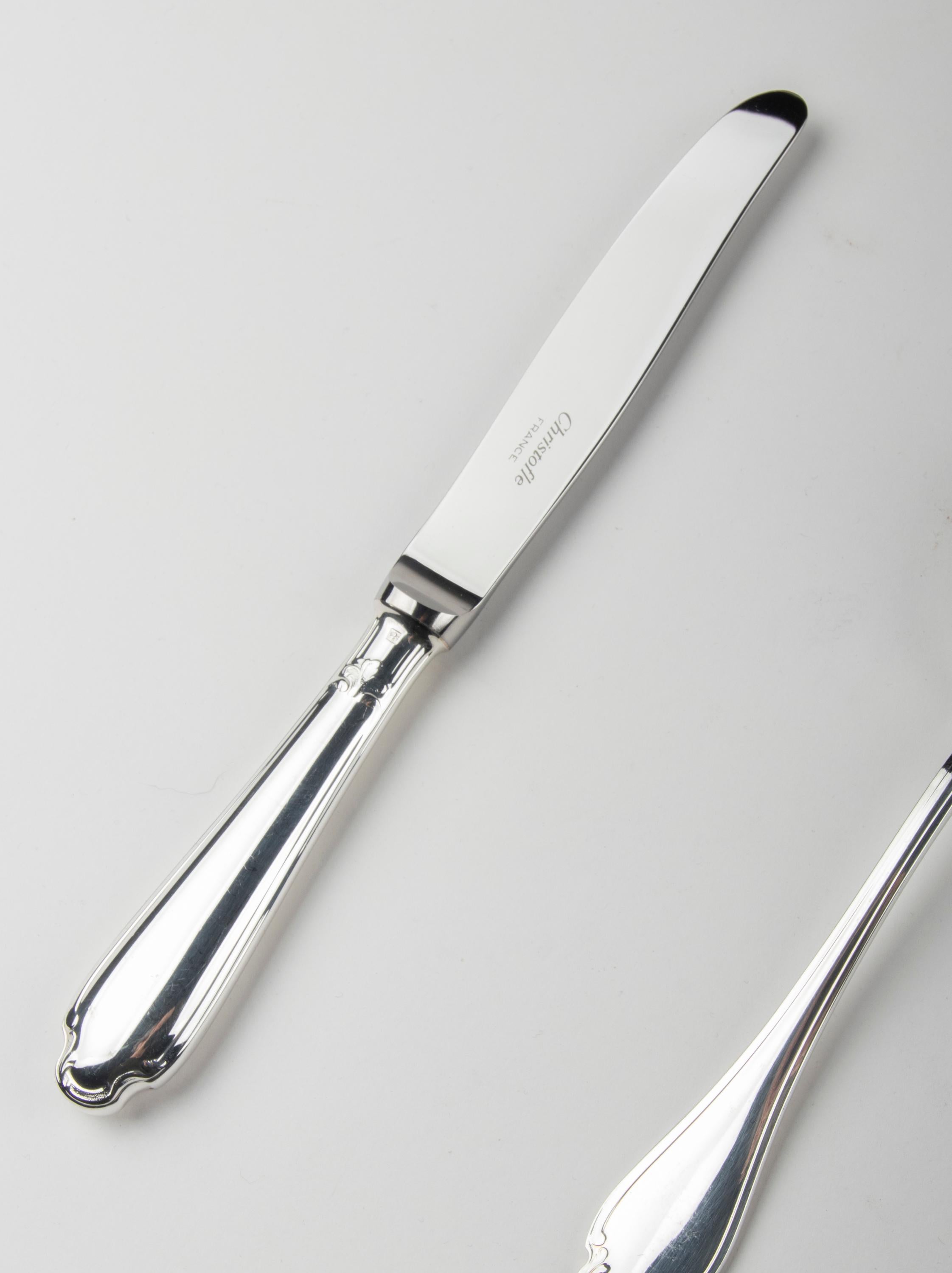 72-Piece Silver-Plated Lunch Flatware Set by Christofle, Pompadour 13