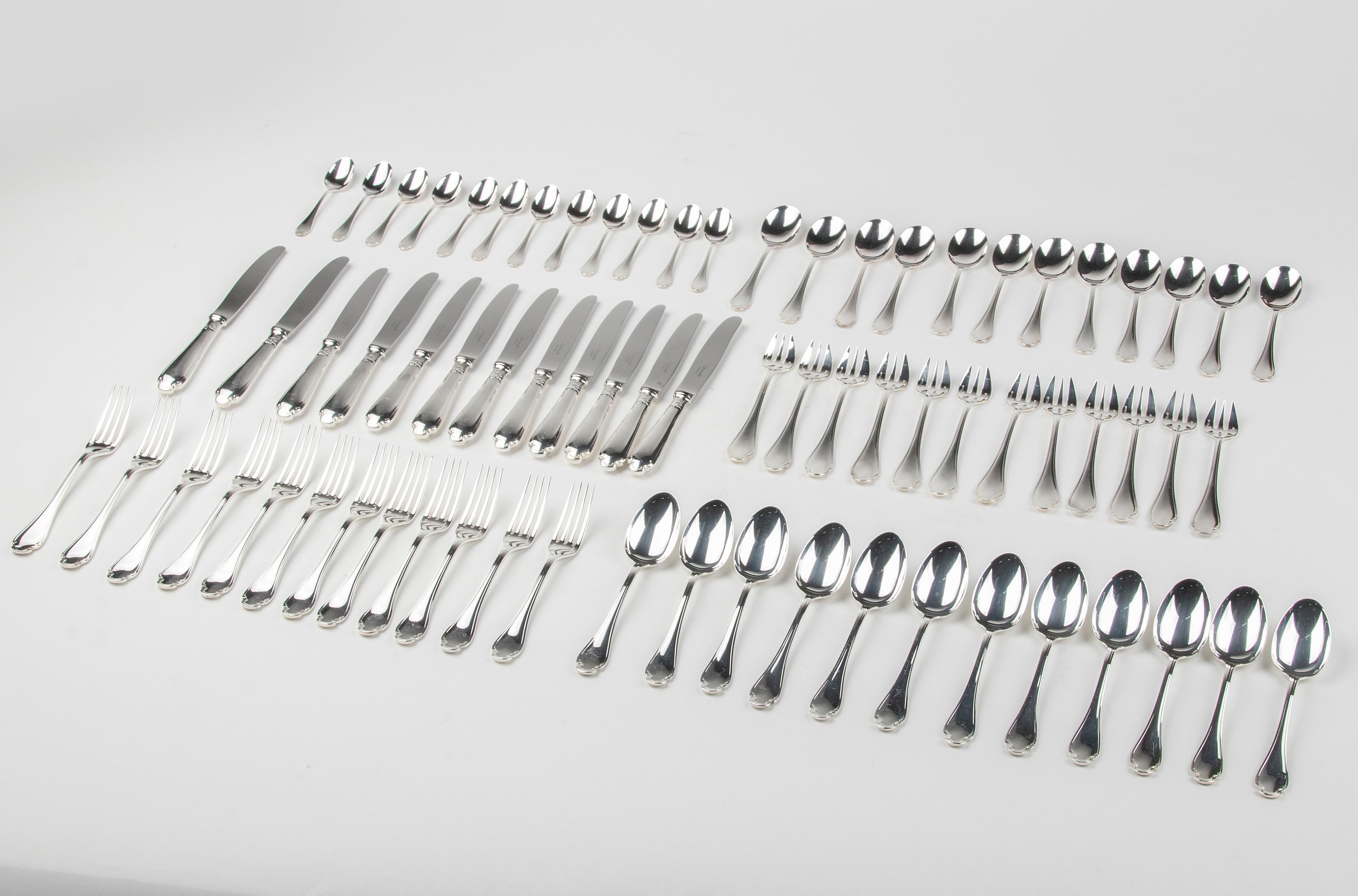 Regency 72-Piece Silver-Plated Lunch Flatware Set by Christofle, Pompadour