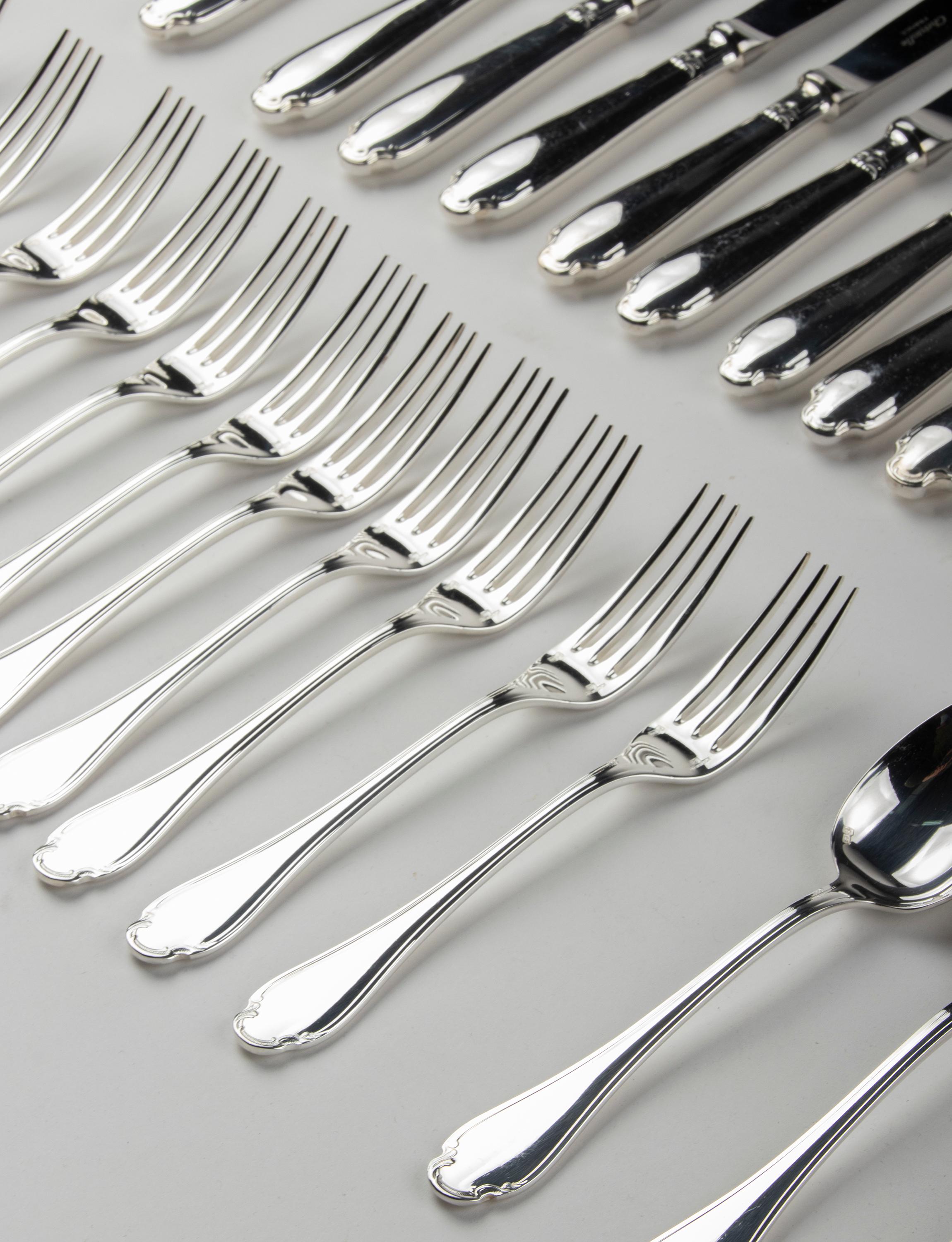 72-Piece Silver-Plated Lunch Flatware Set by Christofle, Pompadour In Good Condition In Casteren, Noord-Brabant