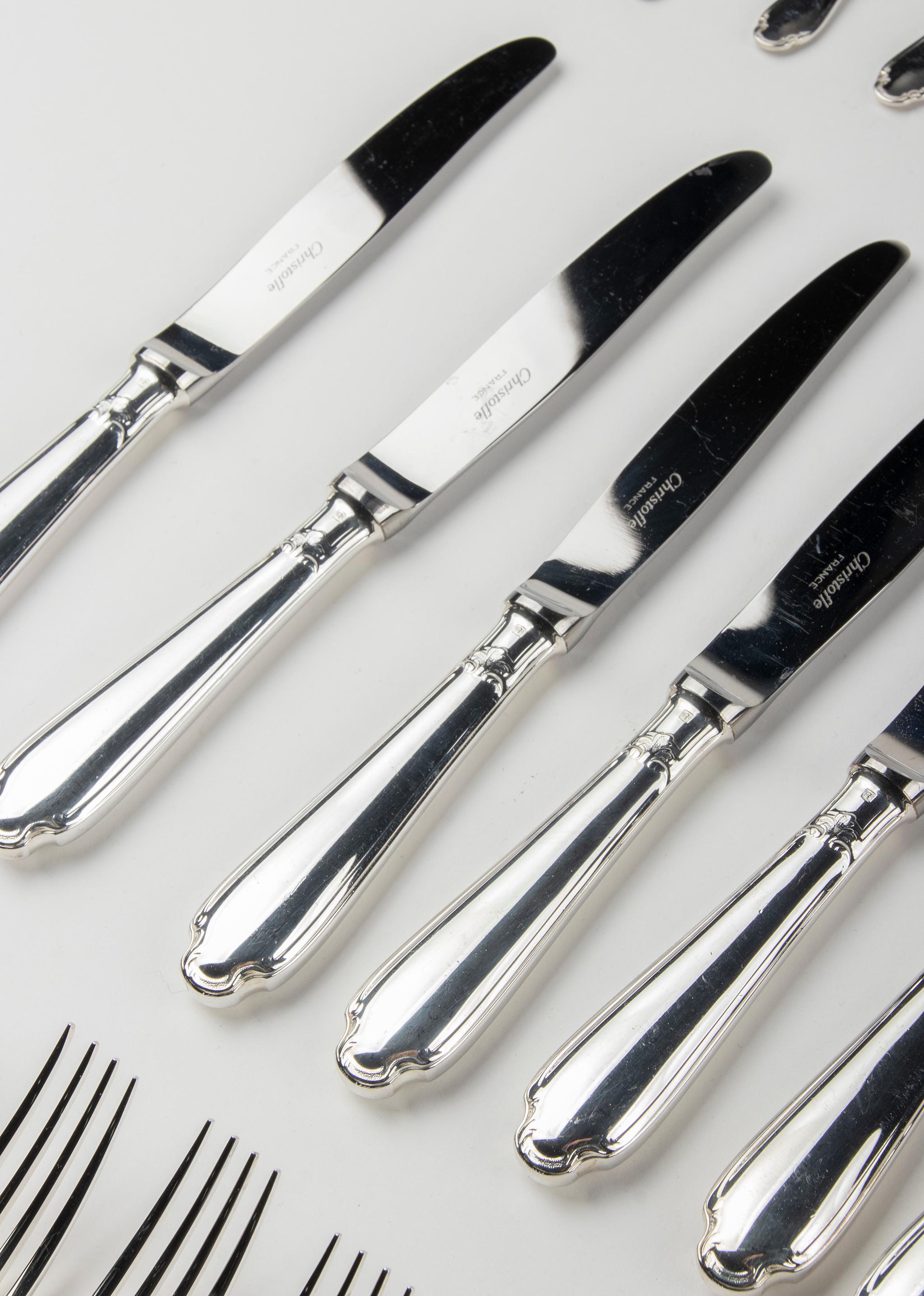 Contemporary 72-Piece Silver-Plated Lunch Flatware Set by Christofle, Pompadour