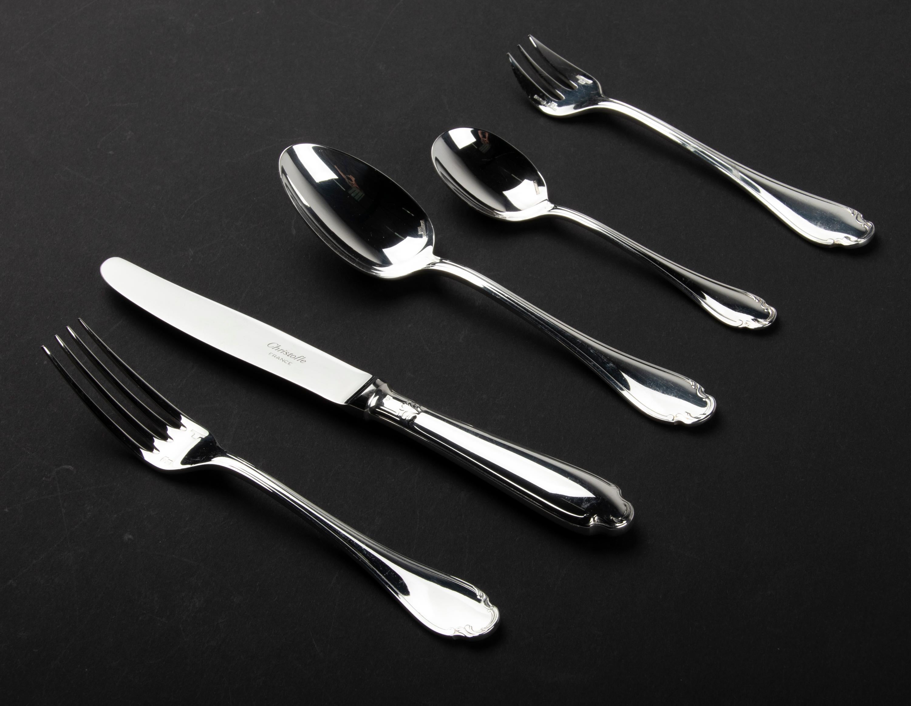 Silver Plate 72-Piece Silver-Plated Lunch Flatware Set by Christofle, Pompadour