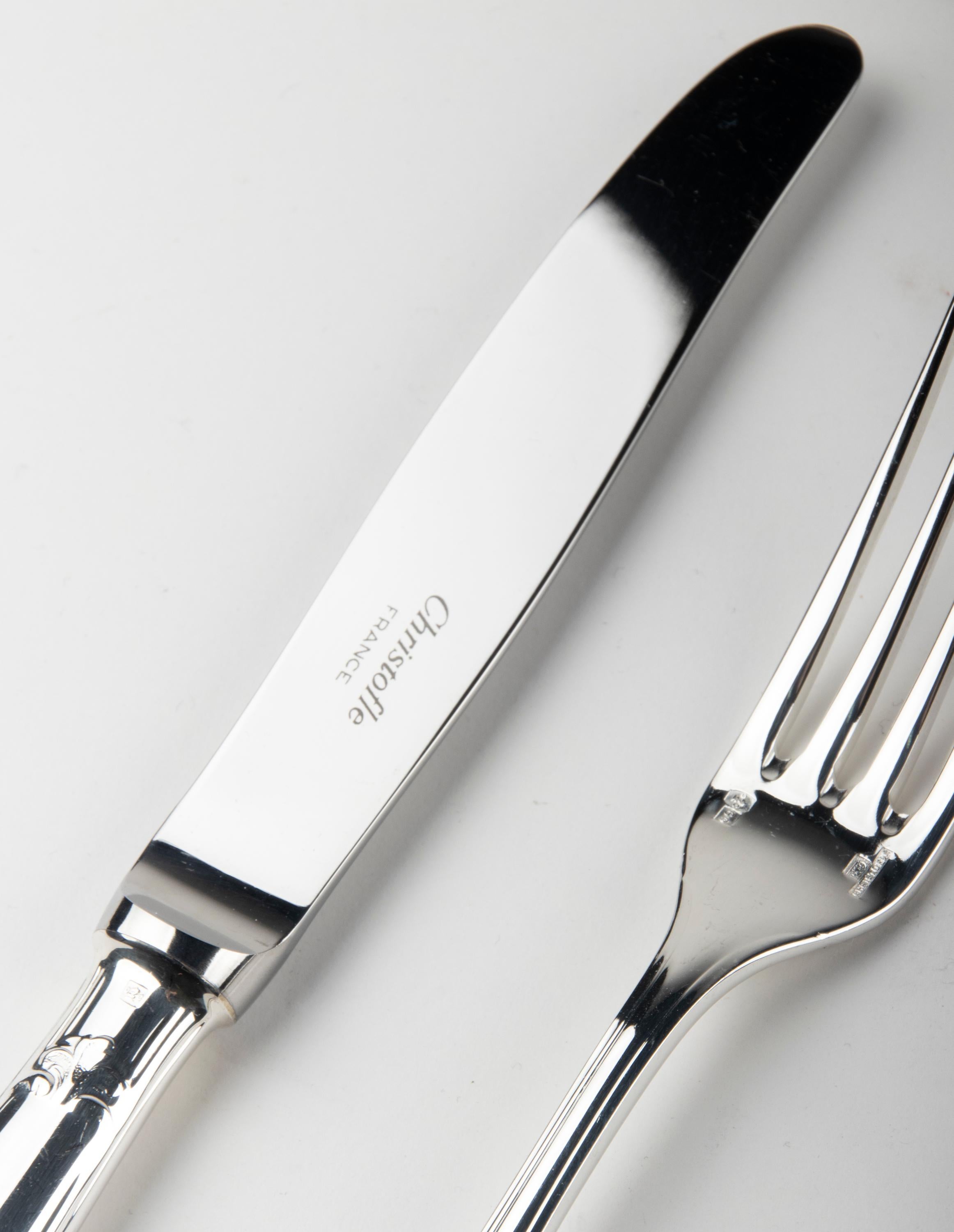 72-Piece Silver-Plated Lunch Flatware Set by Christofle, Pompadour 2
