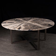 72" Round Petrified Wood Dinning Table with Metal Base