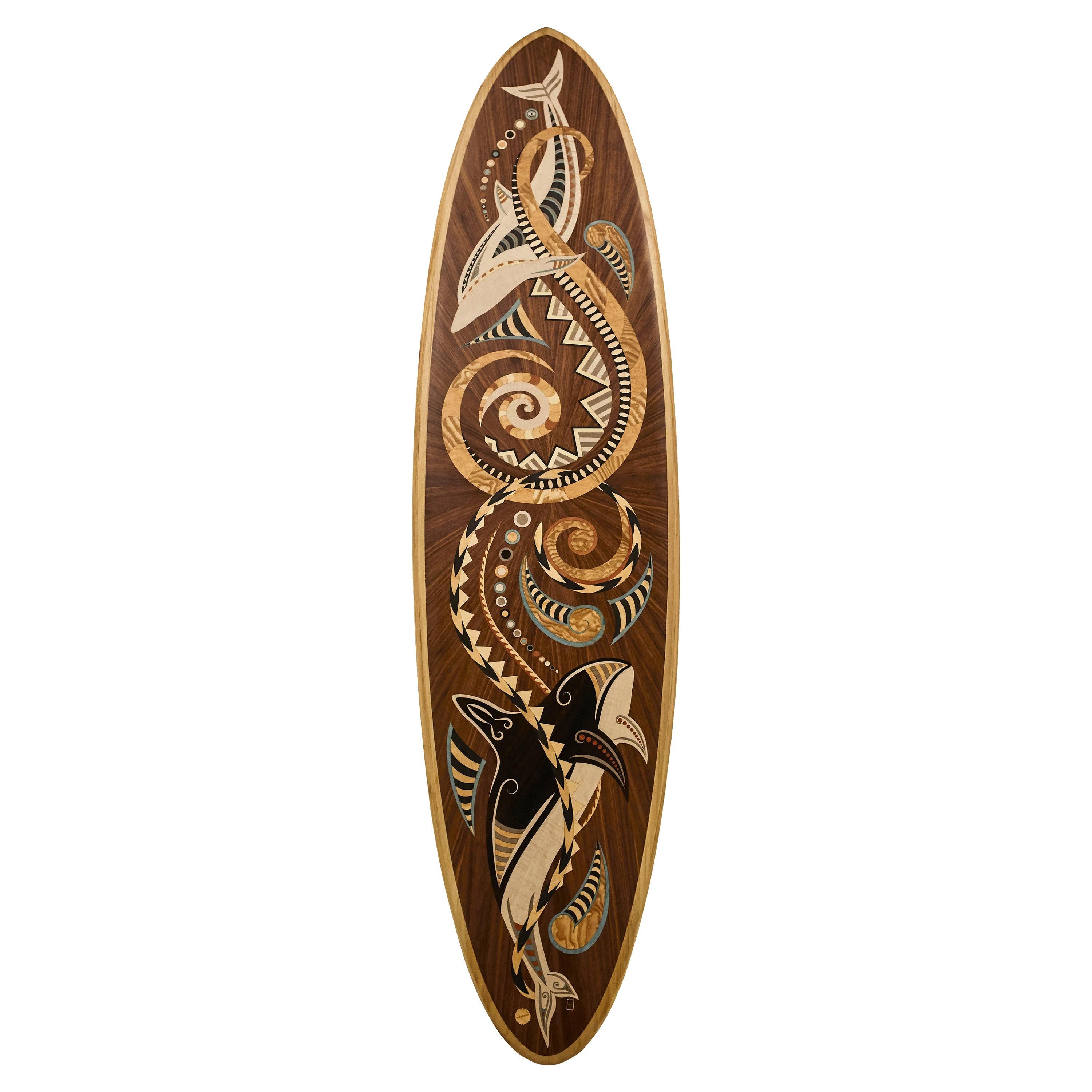 7'2 "Sealife" Custom Wooden Marquetry Surfboard