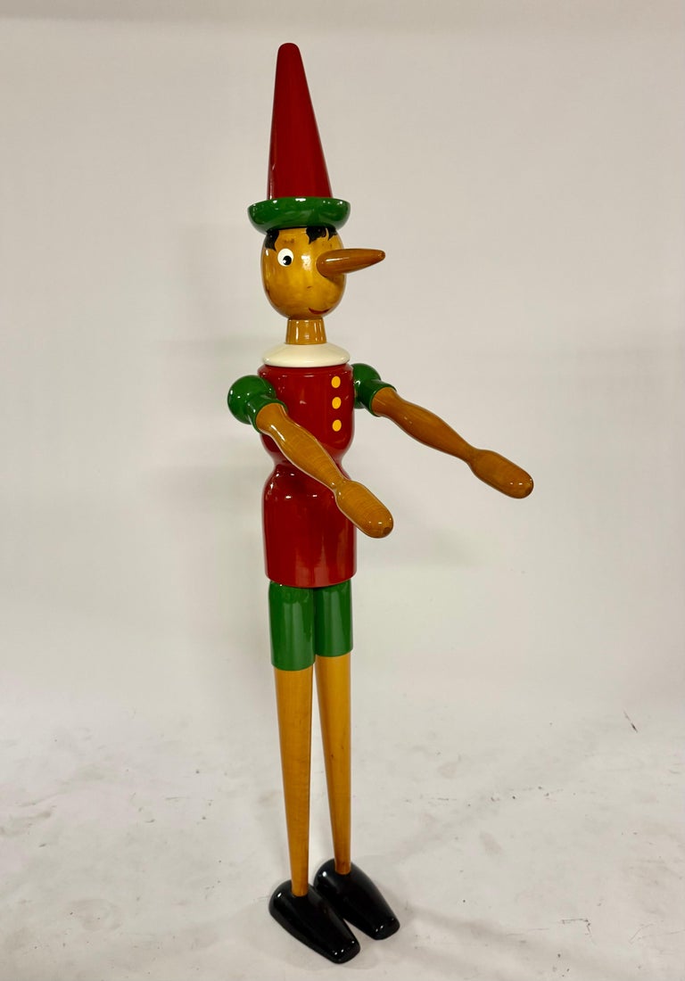 72" Tall Articulated Wood Pinocchio Store Display Folk Art Toy Sculpture -  Italy For Sale at 1stDibs