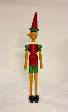 72" Tall Articulated Wood Pinocchio Store Display Folk Art Toy Sculpture - Italy