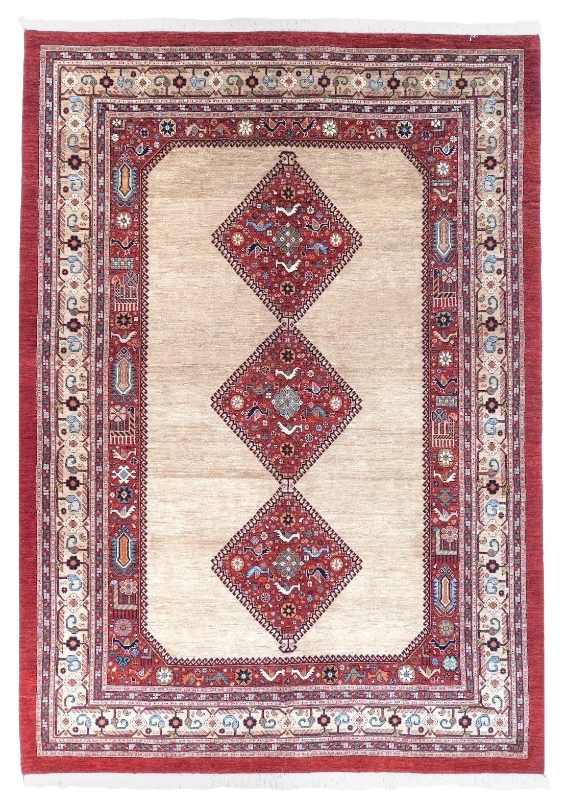 7'2" x 10'2" Qashqaii Hand-Knotted Wool Rug – Turkish Tribal Oriental Area Rug