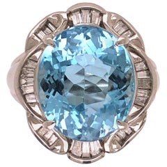 Vintage 7.20 Carat Aquamarine and Diamond Platinum Cocktail Ring Estate Fine Jewelry