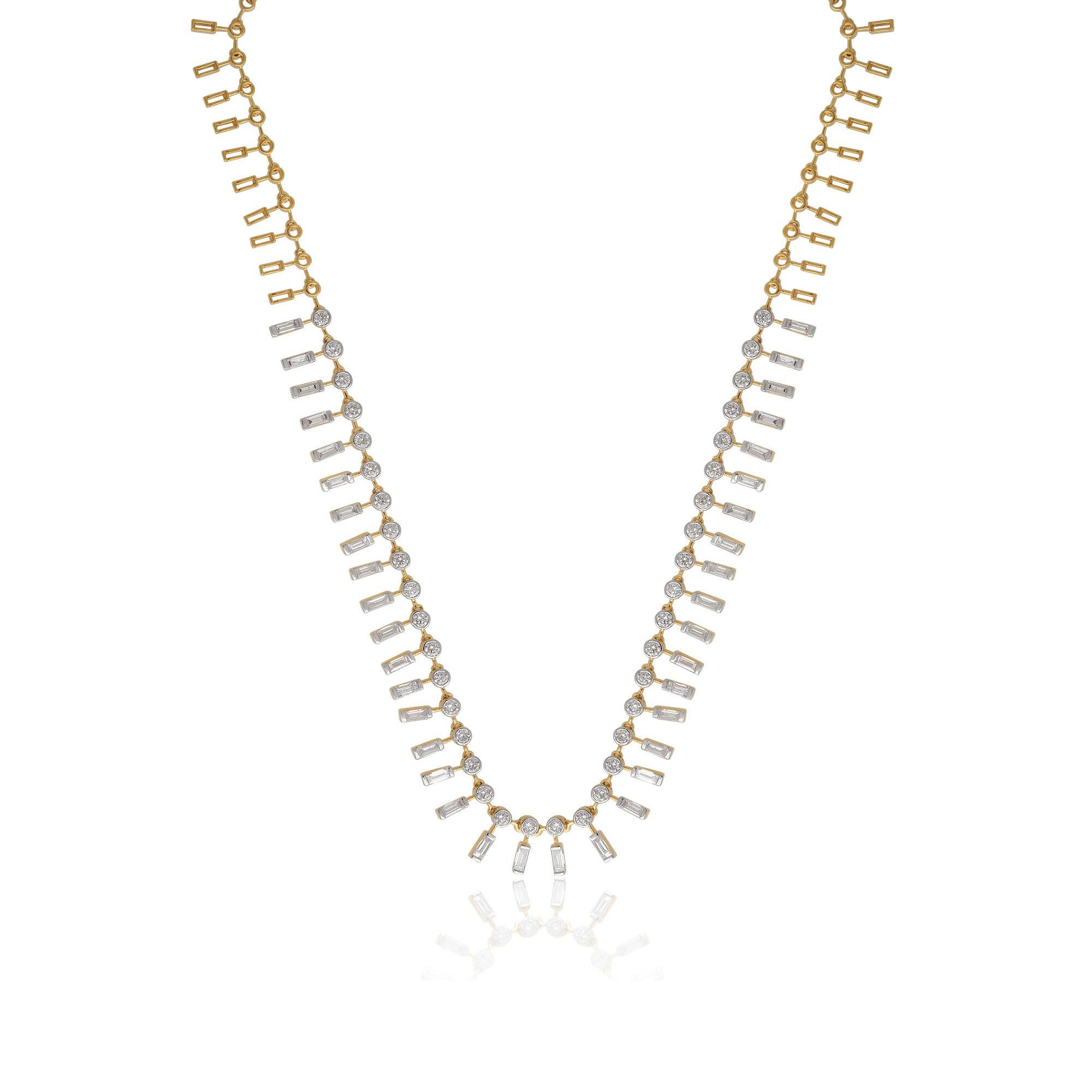 Baguette Cut 7.20 Carat Baguette & Round Diamond Charms Necklace 14 Karat Yellow Gold Jewelry For Sale