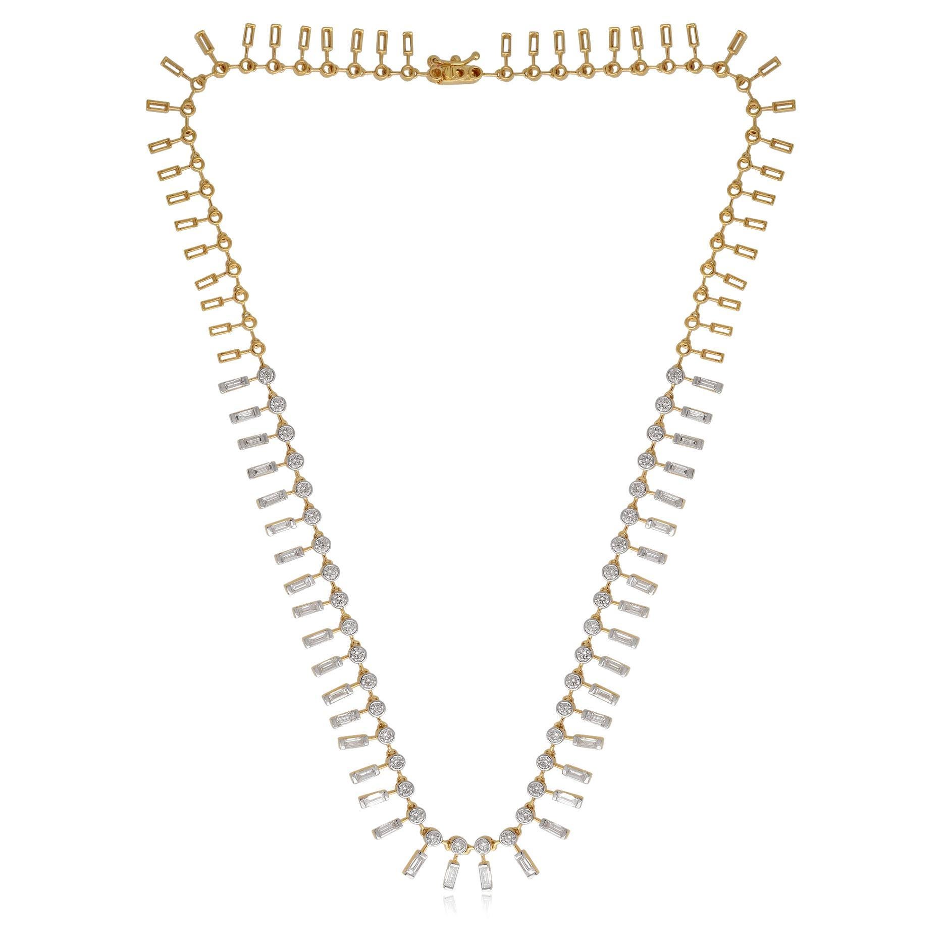 7.20 Carat Baguette & Round Diamond Charms Necklace 18 Karat Yellow Gold Jewelry