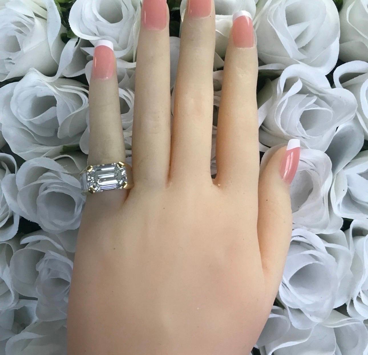 Modern 7.20 + Carat Diamond Ring Emerald Cut E Color SI1 Clarity GIA Certified! For Sale