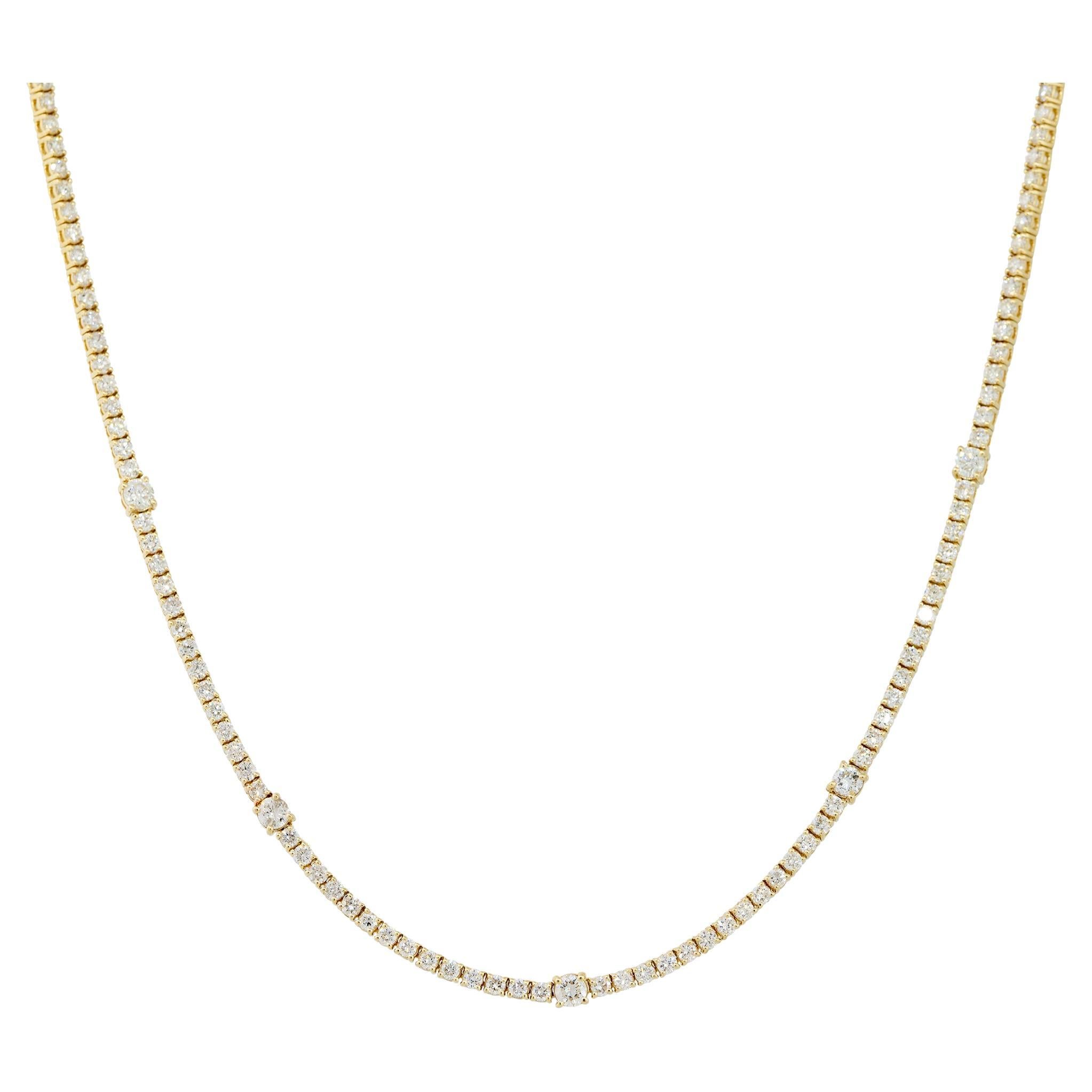 7.20 Carat Diamond Tennis Diamond Station Necklace 14 Karat In Stock For Sale