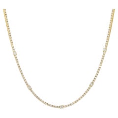 7.20 Carat Diamond Tennis Diamond Station Necklace 14 Karat In Stock