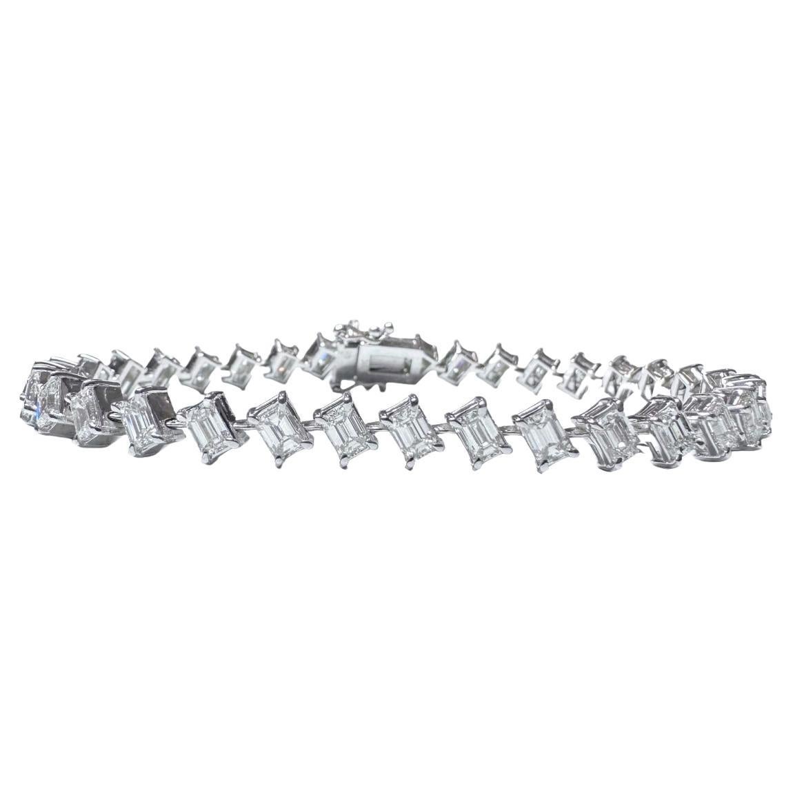7.20 Carat Emerald Cut Diamond Tennis Bracelet in 14K White Gold, 7 Inches
