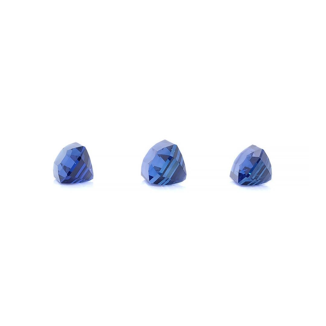 7.20 Carat GRS Certified Vivid Royal Blue Octagon-Cut Sapphire Trio Set:

A rare collection of gems, it features a trio of natural GRS certified extra long octagon-cut vivid royal blue sapphires weighing 7.20 carat. Hailing from Sri Lanka as