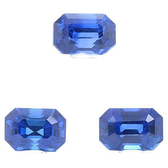 7.20 Carat GRS Certified Vivid Royal Blue Octagon-Cut Sapphire Trio Set For Sale