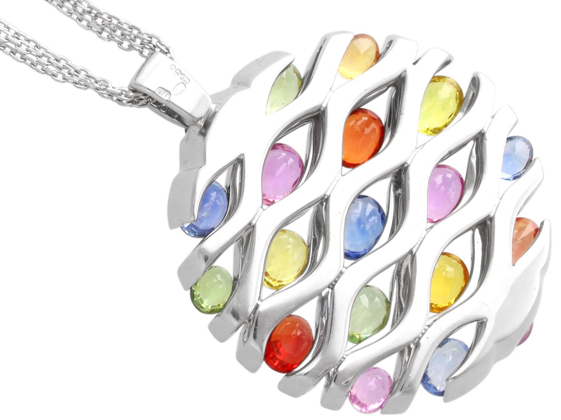 7.20 Carat Multi-Colored Sapphire and 0.90 Carat Diamond 18k White Gold Pendant For Sale 5