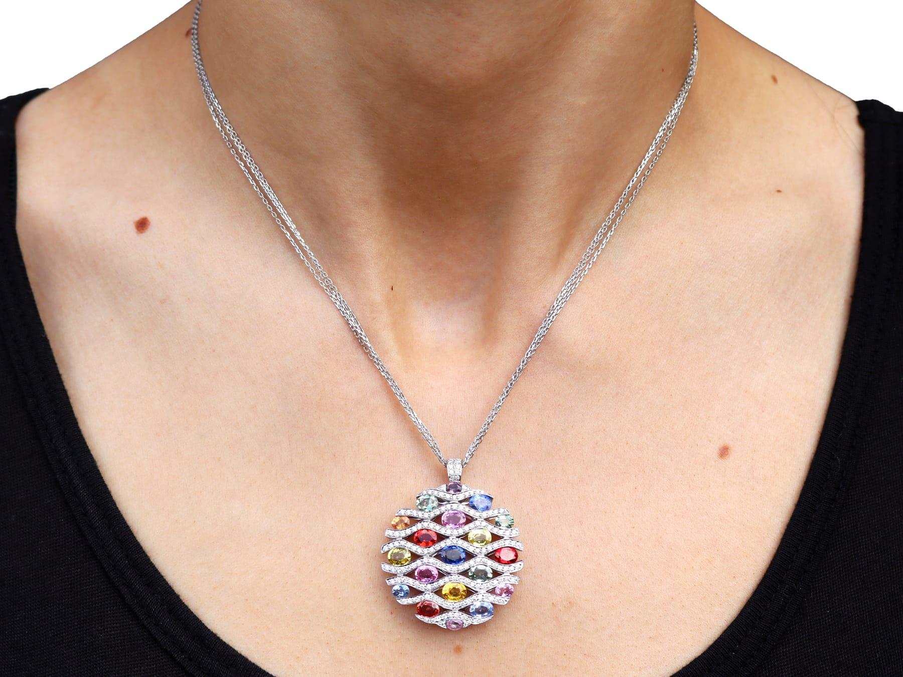 7.20 Carat Multi-Colored Sapphire and 0.90 Carat Diamond 18k White Gold Pendant For Sale 9