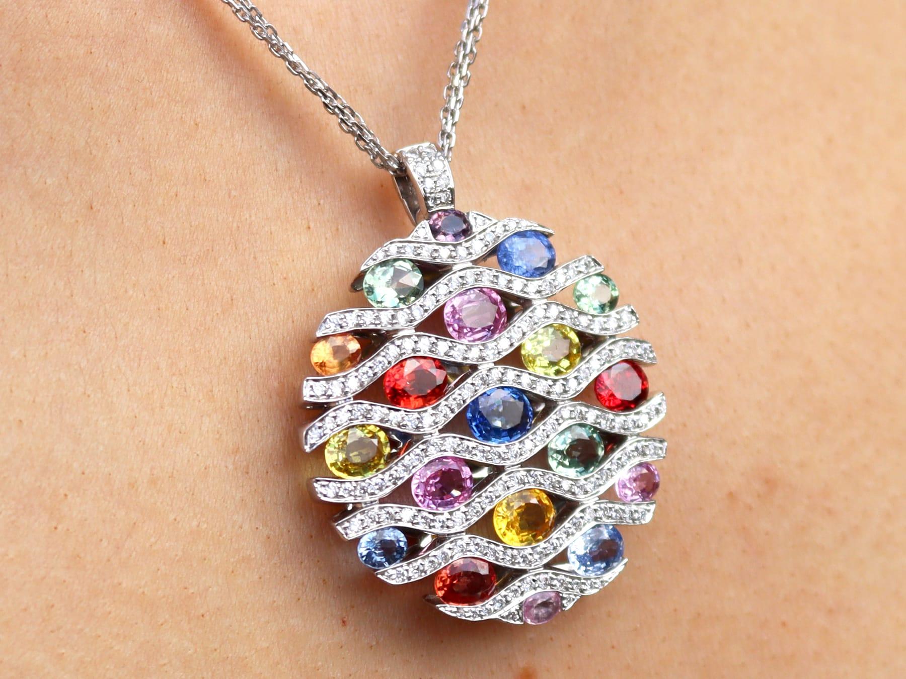 7.20 Carat Multi-Colored Sapphire and 0.90 Carat Diamond 18k White Gold Pendant For Sale 10