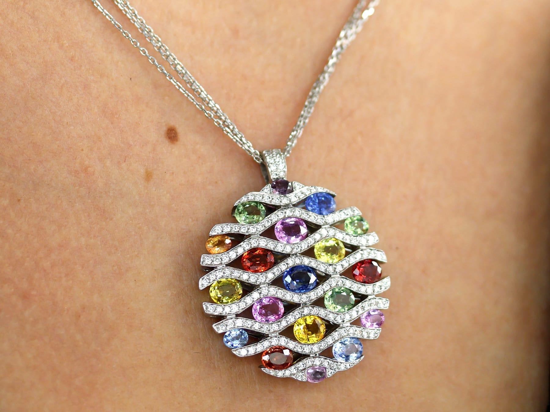 7.20 Carat Multi-Colored Sapphire and 0.90 Carat Diamond 18k White Gold Pendant For Sale 1