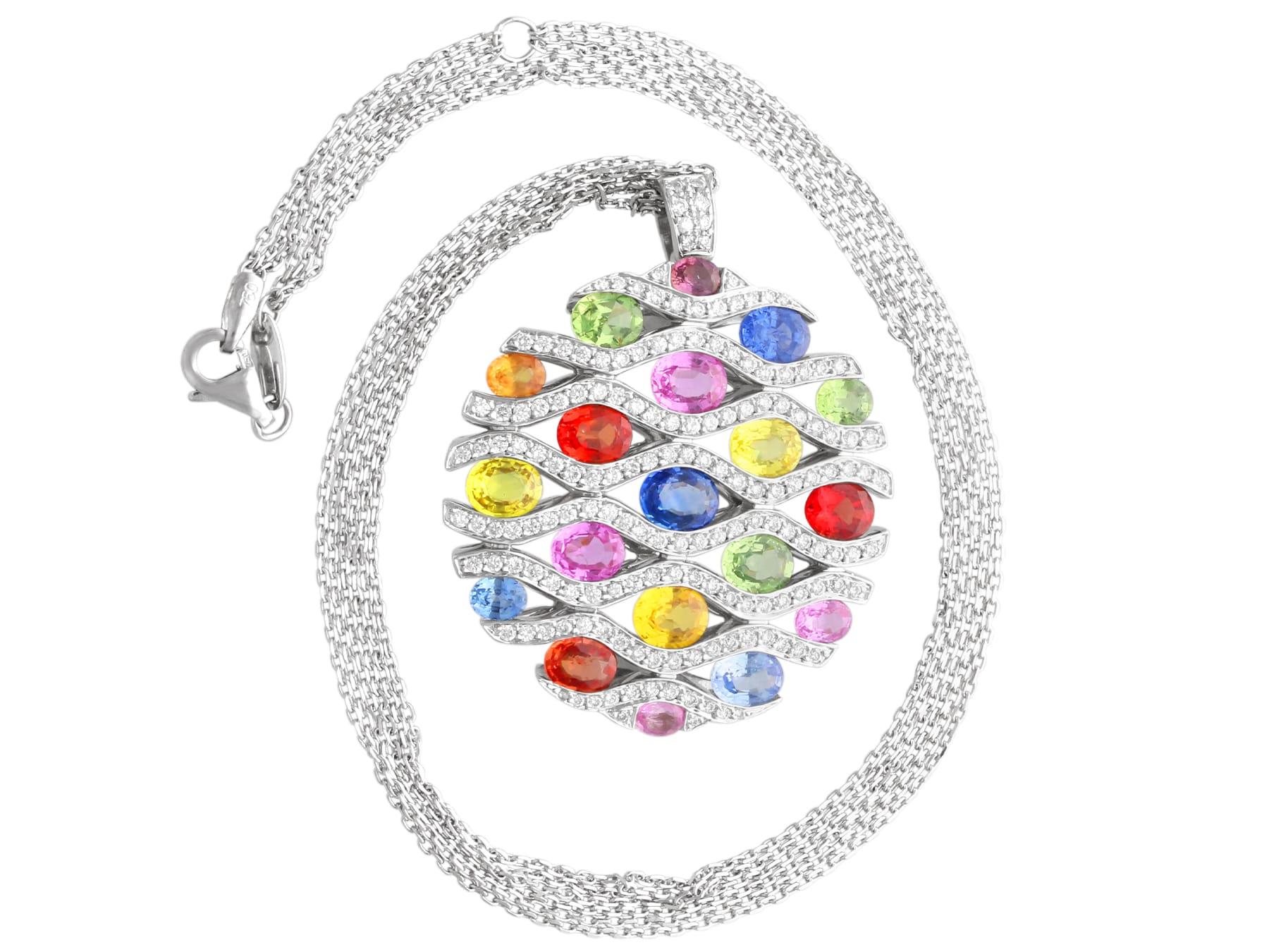 7.20 Carat Multi-Colored Sapphire and 0.90 Carat Diamond 18k White Gold Pendant For Sale 2