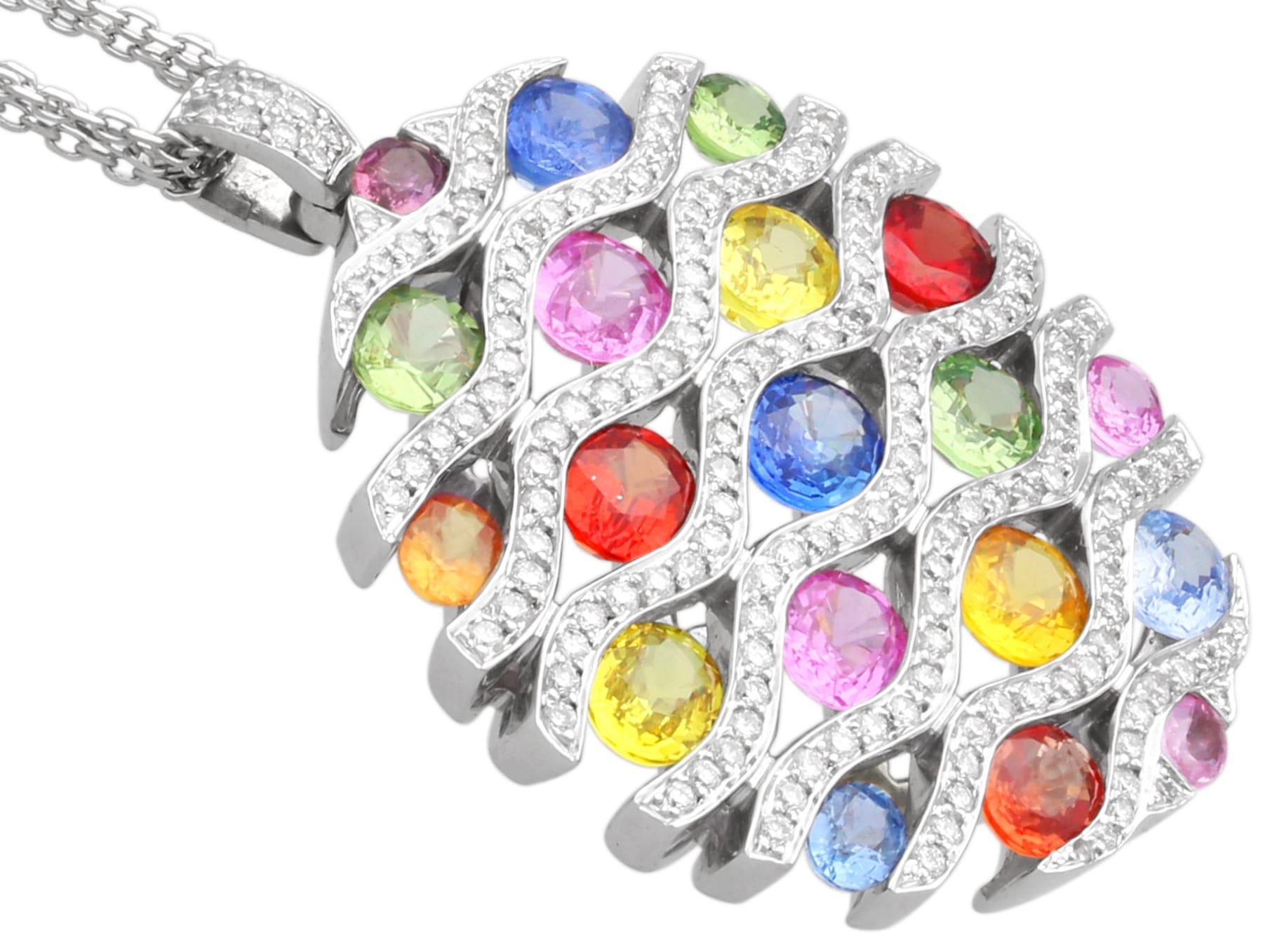 7.20 Carat Multi-Colored Sapphire and 0.90 Carat Diamond 18k White Gold Pendant For Sale 3