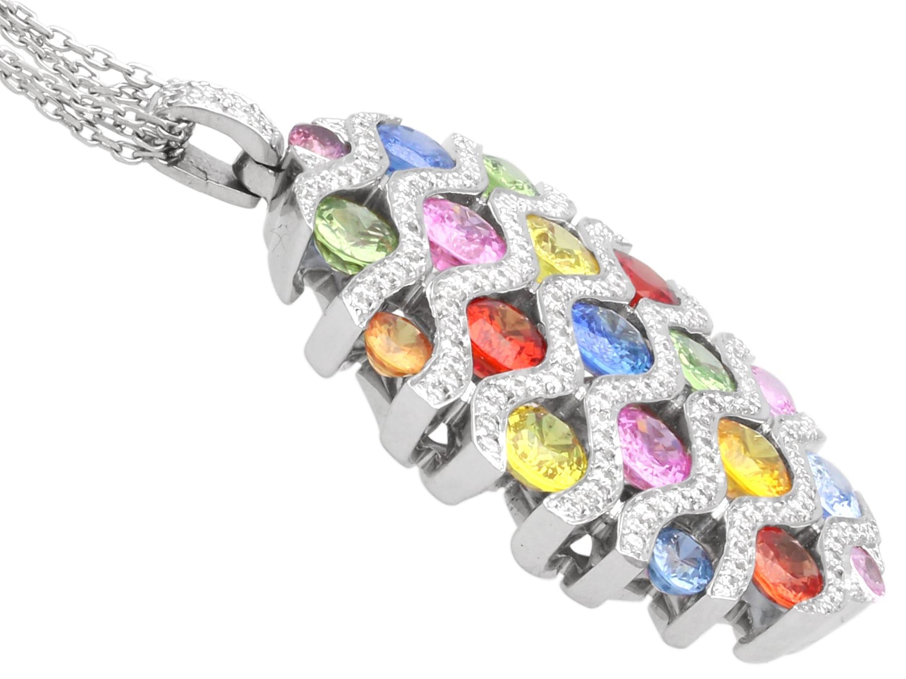 7.20 Carat Multi-Colored Sapphire and 0.90 Carat Diamond 18k White Gold Pendant For Sale 4