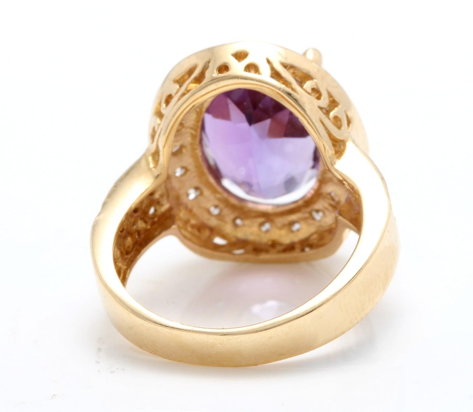 7.20 Carat Natural Impressive Amethyst and Diamond 14 Karat Yellow Gold Ring In New Condition For Sale In Los Angeles, CA