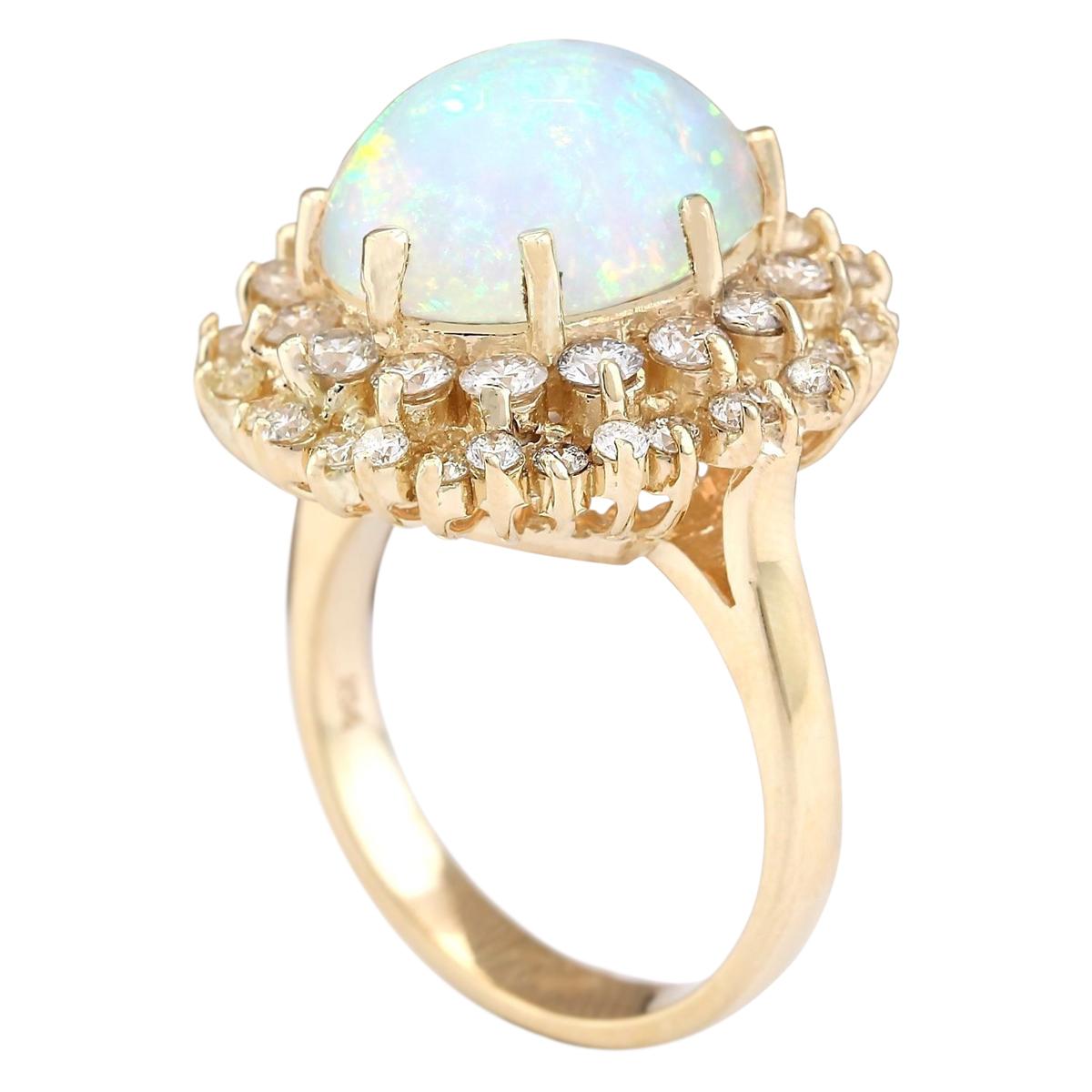 Oval Cut Natural Opal Diamond Ring In 14 Karat Yellow Gold  For Sale