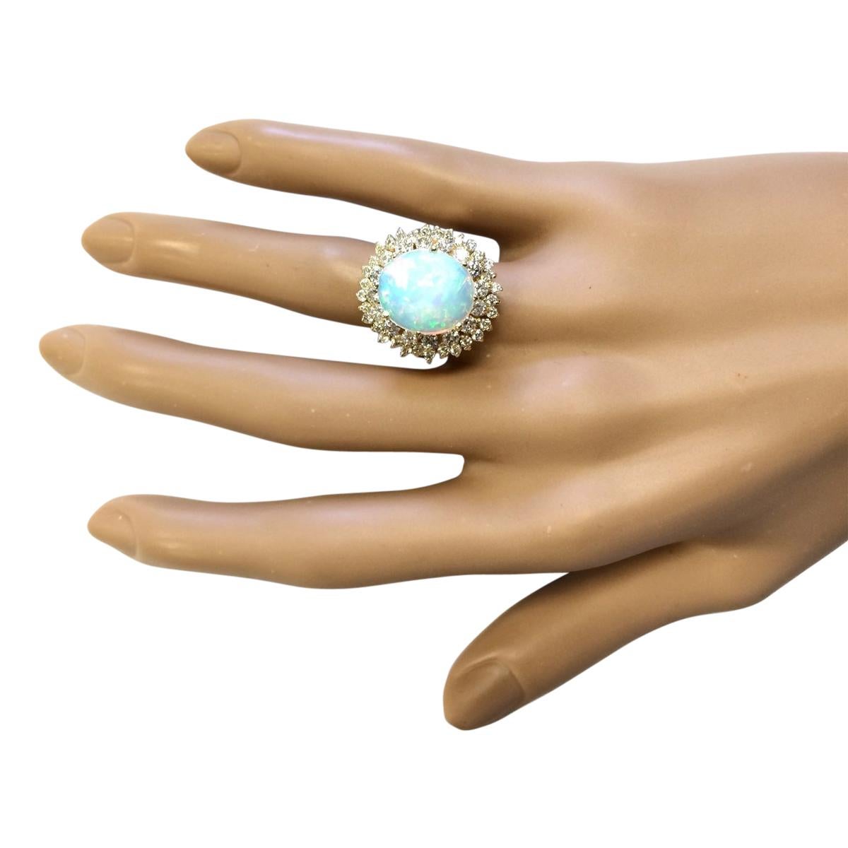 Oval Cut Natural Opal Diamond Ring In 14 Karat Yellow Gold For Sale