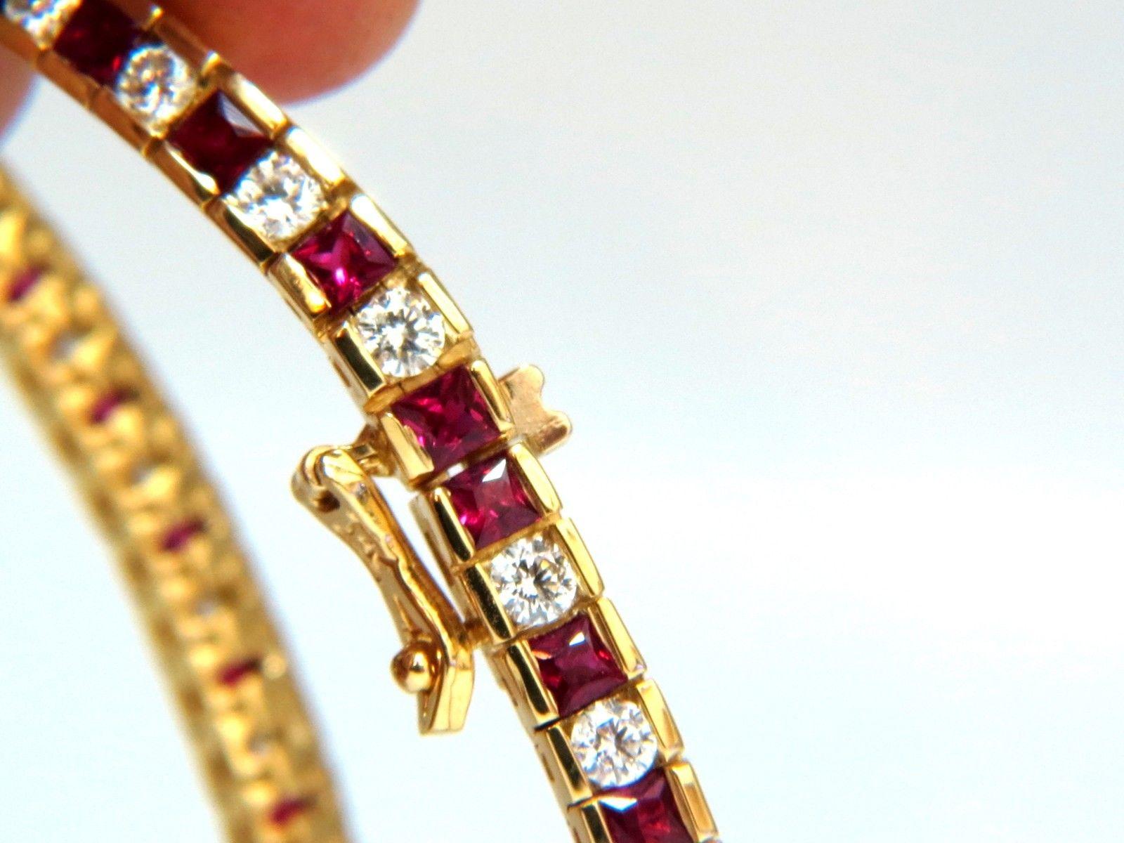 7.20 Carat Natural Ruby Diamonds Alternating Channel Line Bracelet 14 Karat For Sale 5