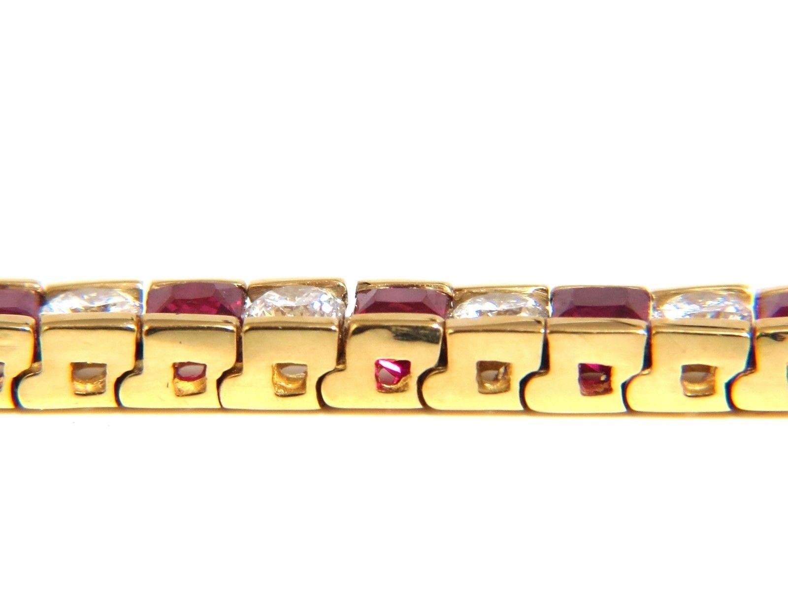 7.20 Carat Natural Ruby Diamonds Alternating Channel Line Bracelet 14 Karat In New Condition For Sale In New York, NY