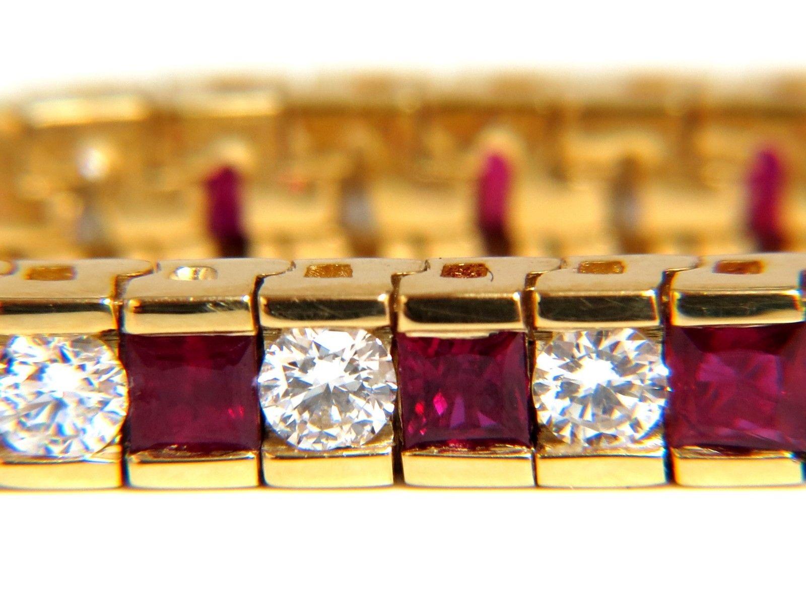 7.20 Carat Natural Ruby Diamonds Alternating Channel Line Bracelet 14 Karat For Sale 2