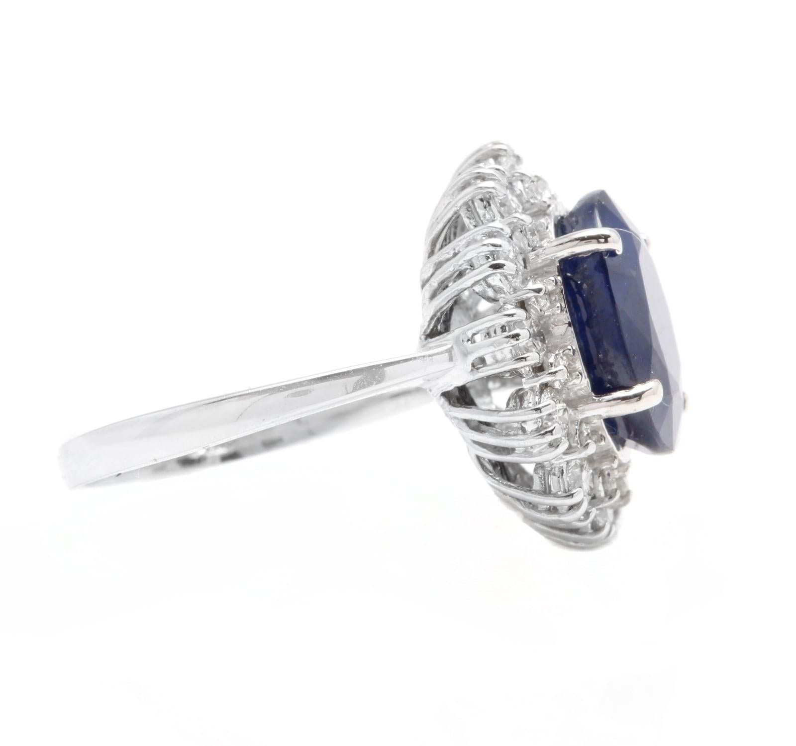 Oval Cut 7.20 Carat Natural Sapphire and Diamond 18 Karat Solid White Gold Ring For Sale