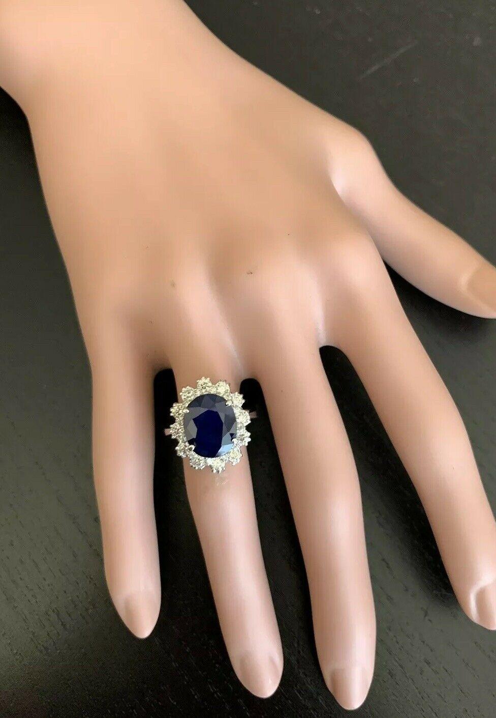 7.20 Carat Natural Sapphire and Diamond 18 Karat Solid White Gold Ring For Sale 1