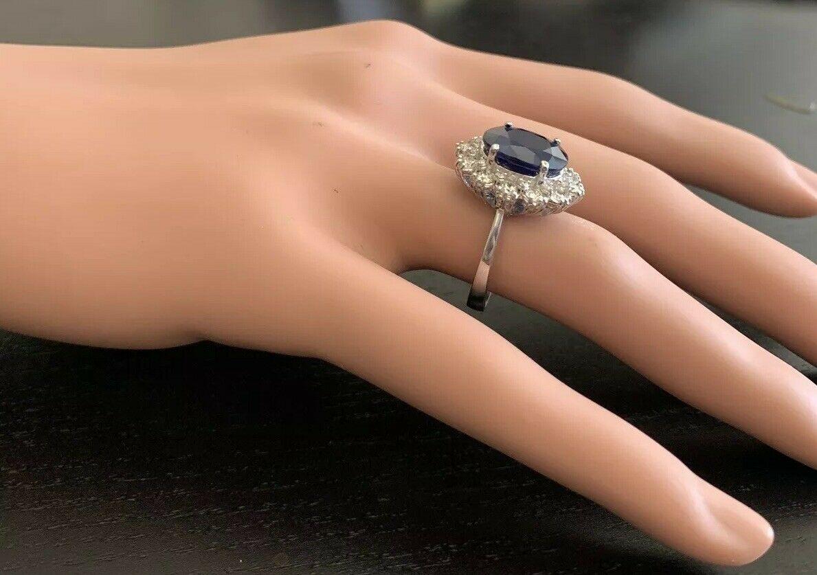 7.20 Carat Natural Sapphire and Diamond 18 Karat Solid White Gold Ring For Sale 3