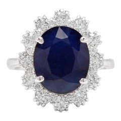 Anillo de oro blanco macizo de 18 quilates con zafiro natural y diamantes de 7,20 quilates