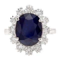 7.20 Carat Natural Sapphire and Diamond 18 Karat Solid White Gold Ring