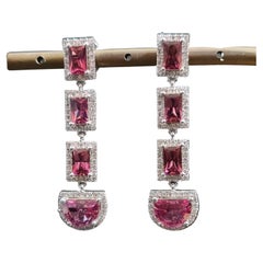 7.20 Carat Pink Tourmaline Earrings with 1.18 Carat Natural Diamonds