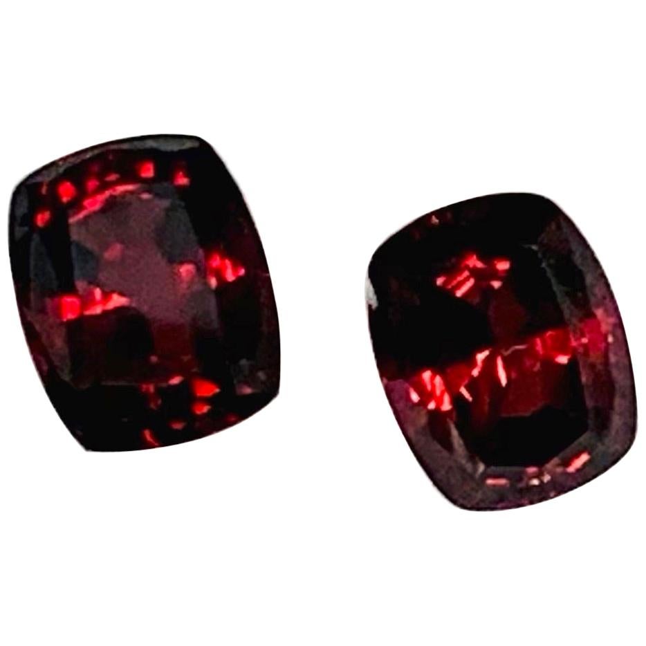 7.20 Carat Rhodolite Garnet Cushion Pair, Unset Loose Drop Earring Gemstones