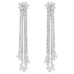 7.20 Carat SI/H Pear Baguette Diamond Chandelier Earrings 14 Karat White Gold